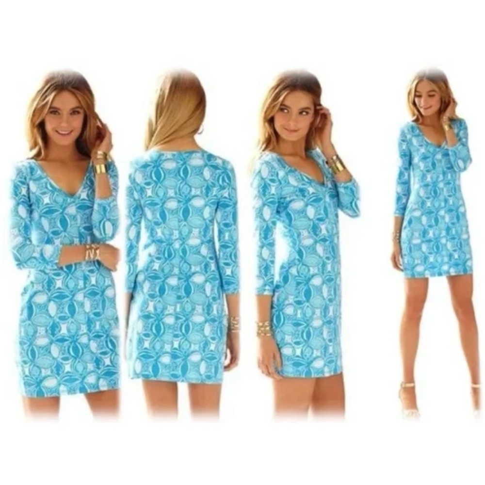 Lilly Pulitzer Juliet Dress What a Racquet Blue 100% Pima Cotton 91327 SMALL